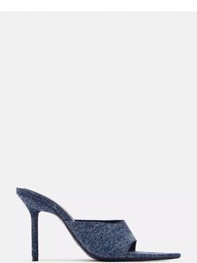 Zara Denim Open-Toe Stiletto Mule - Blue. Worn once for 1h.